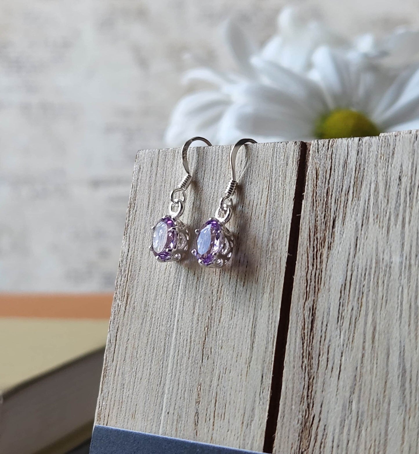 Delicate amethyst sterling silver earrings 