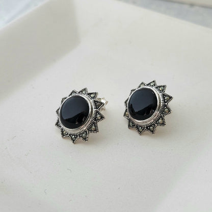 Onyx Flower Burst Earrings