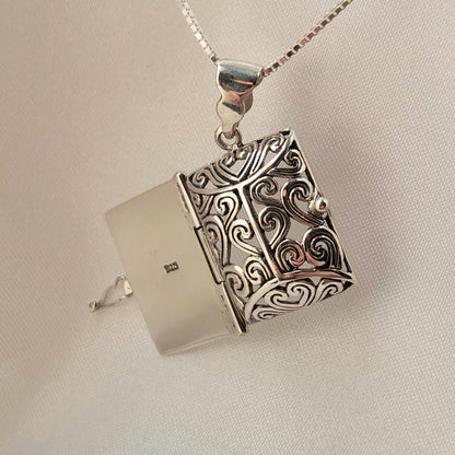 Open 925 Sterling Silver Book Locket Opens to hold scented fabric