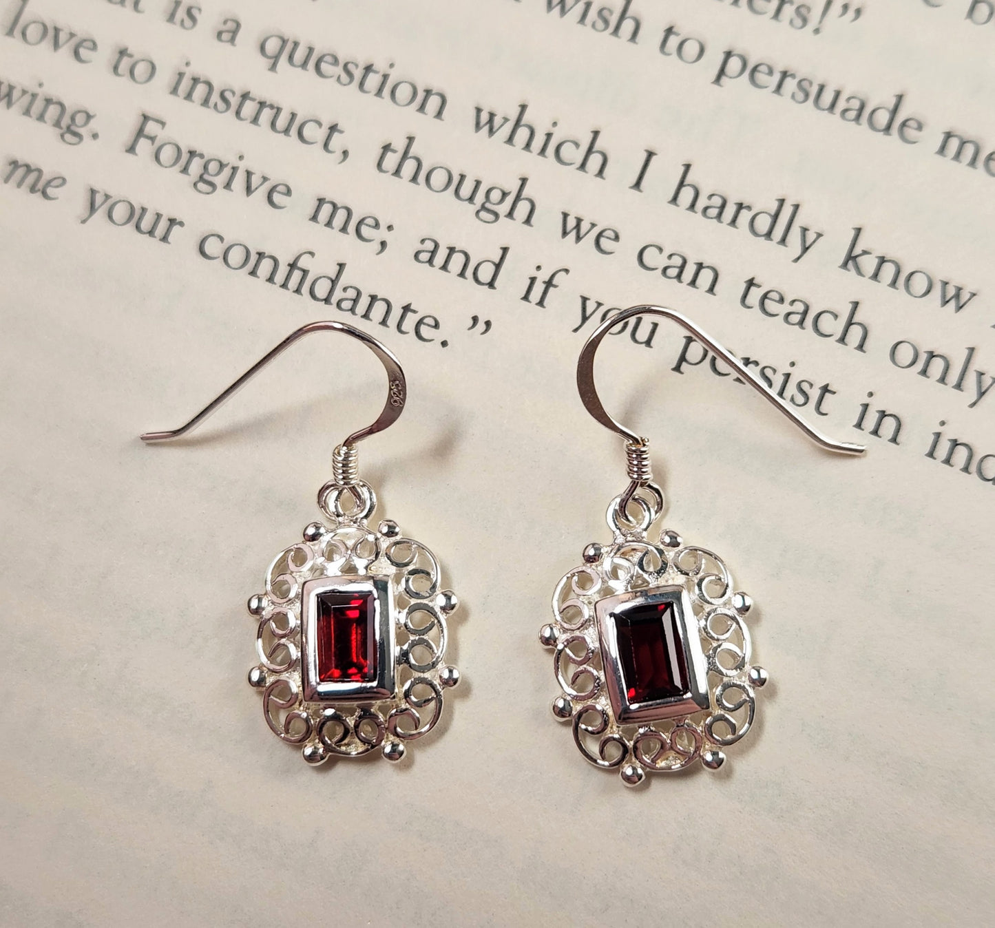 garnet sterling silver earrings