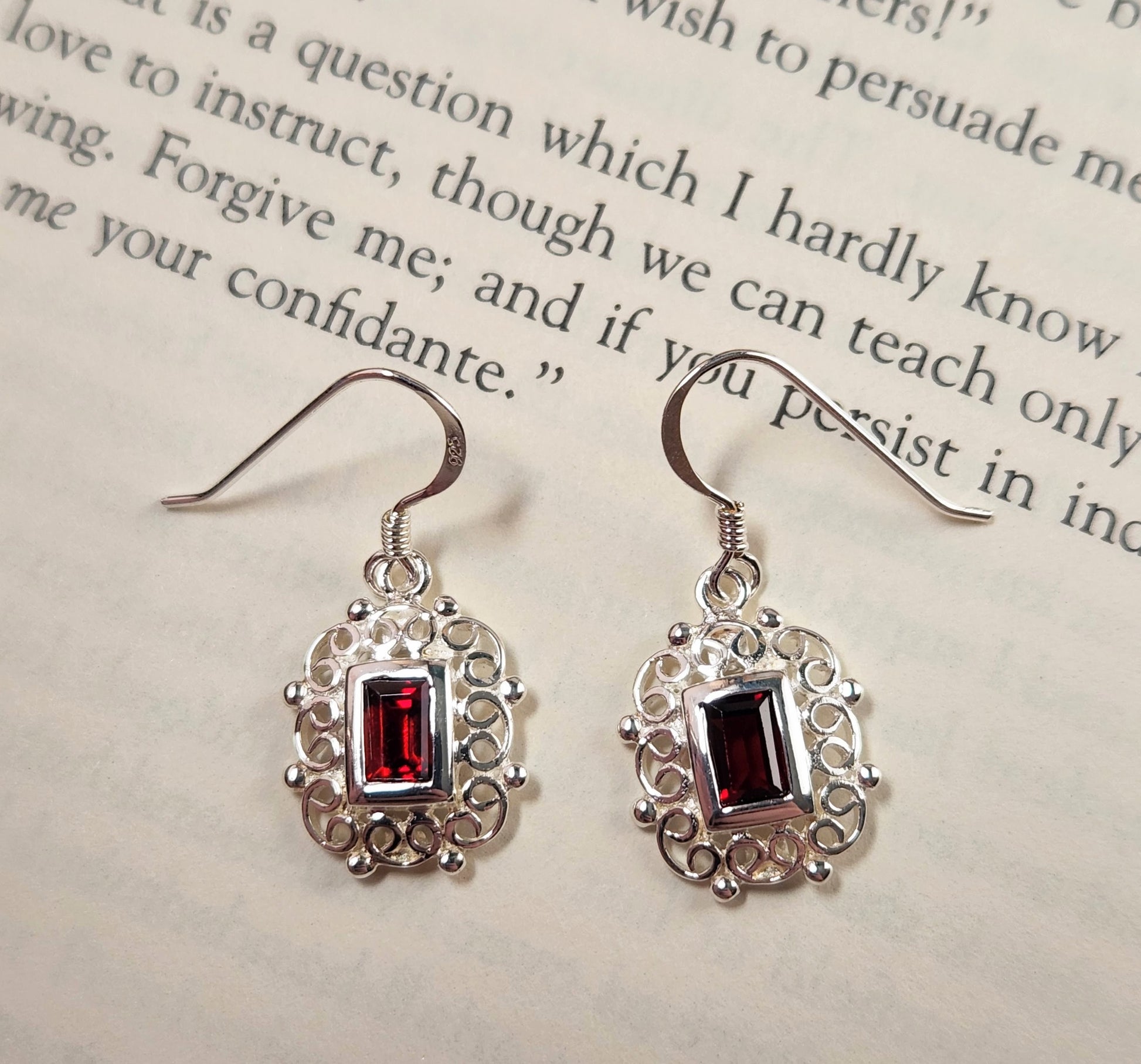 garnet sterling silver earrings