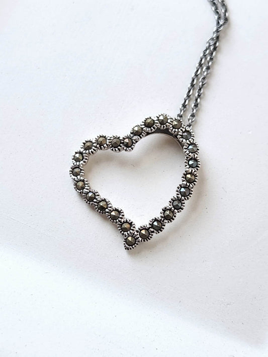 marcasite floating heart necklace