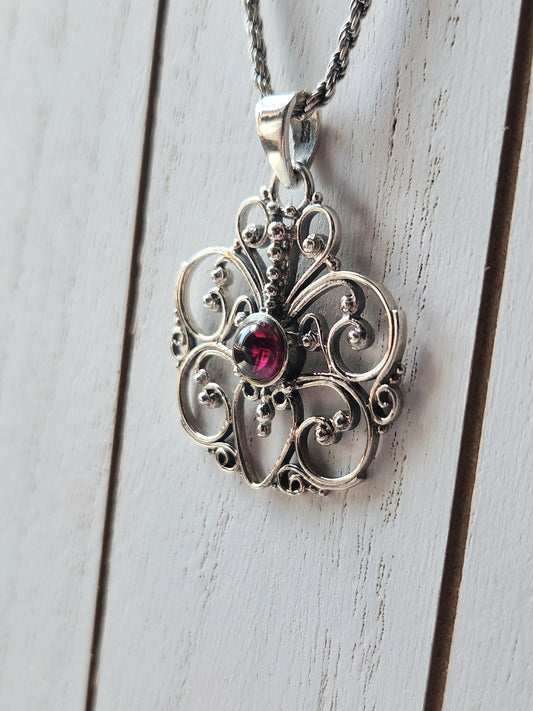 garnet filigree victorian necklace