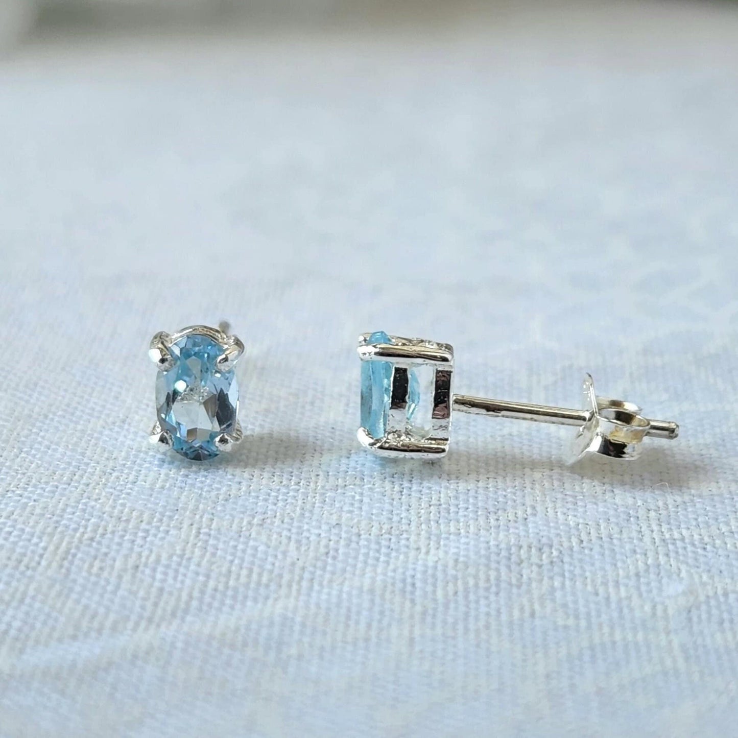 blue topaz oval studs sterling silver