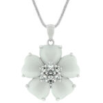 Prosebud™ White Cats Eye Cubic Zirconia Flower Pendant