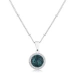 Prosebud™ 3Ct Rhodium Blue Green CZ Round Halo Satellite Pendant