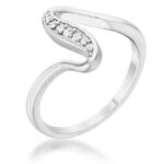 Prosebud™ Sheryl Mist – 0.07ct Rhodium Wave Ring