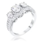 Prosebud™ Everlight Ovals – Rhodium 3-Stone Clear Halo Ring